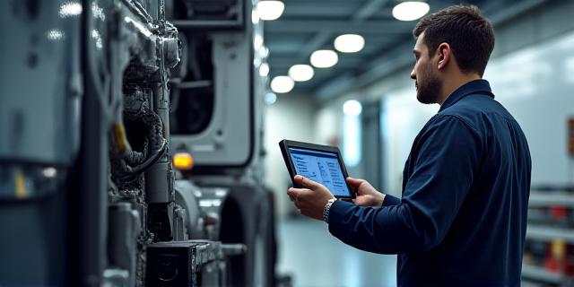 Certified mechanic inspecting truck engine