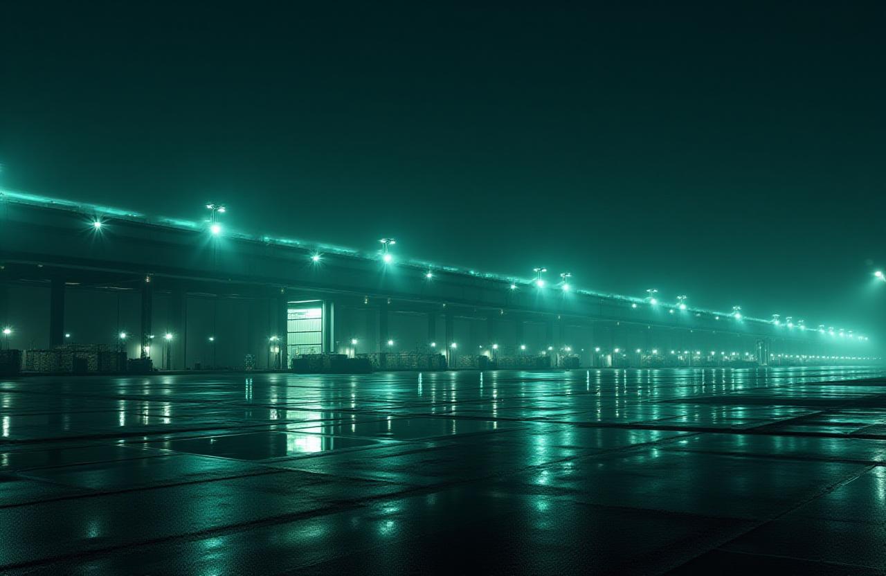 Modern logistics hub with fleet vehicles