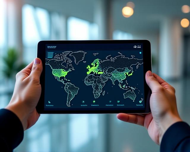 Modern logistics tracking software interface on a tablet