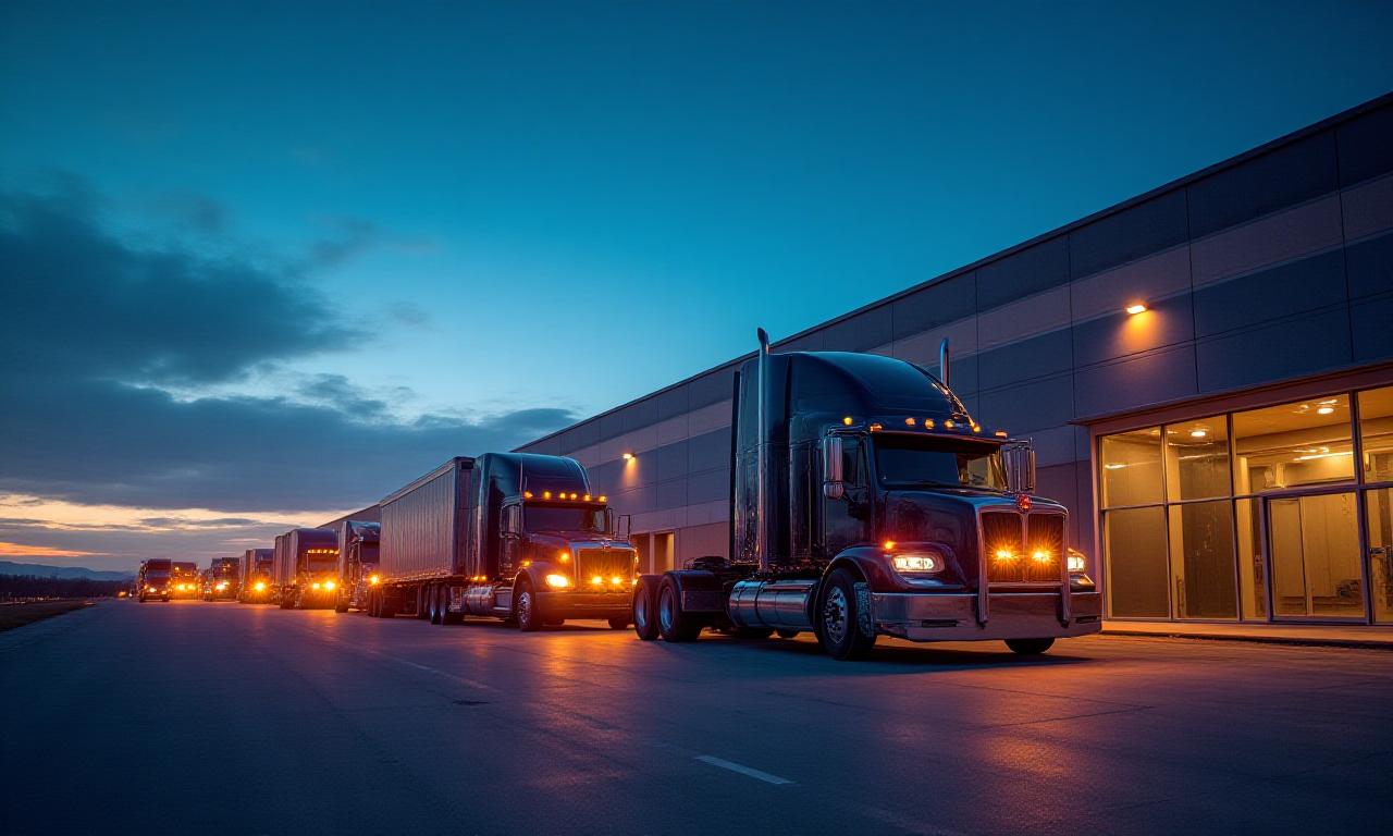 Modern logistics fleet at dusk